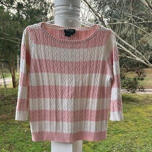 Lauren Ralph Lauren Pink and White Cable Knit Sweater
